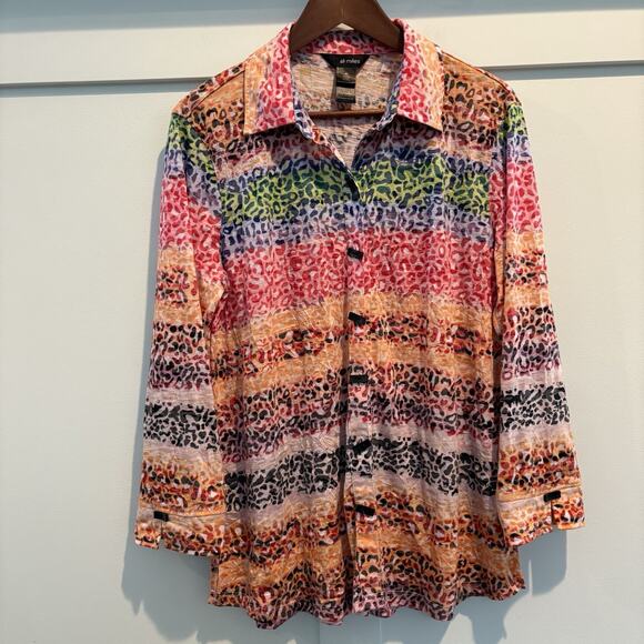 Ali Miles Tops - Ali Miles Tunic Women M Rainbow Leopard Art To Wear Funky Lagenlook Oversized